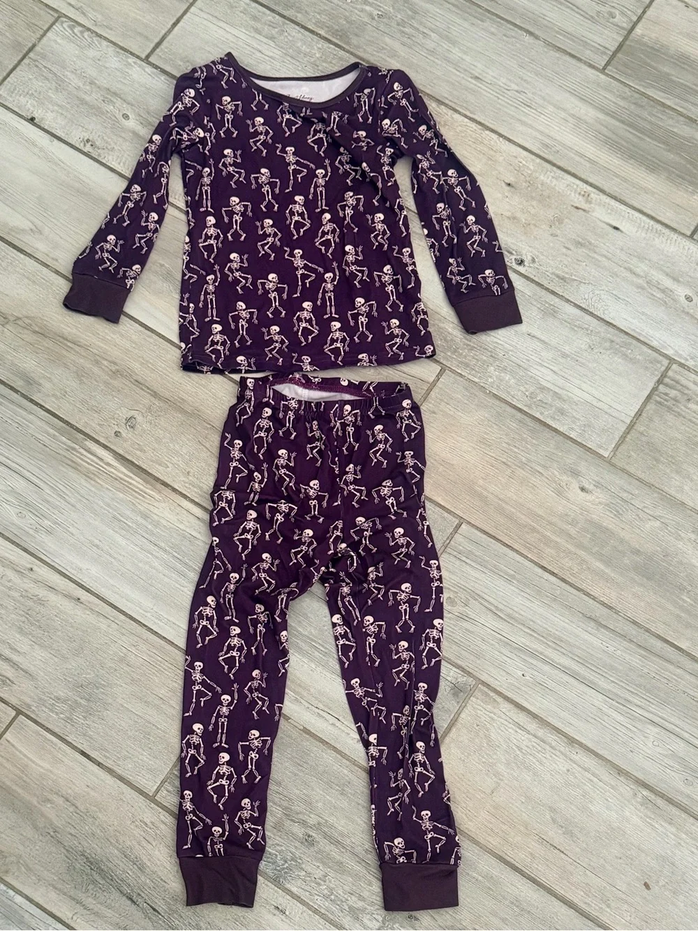 SweetHoney Halloween Purple Skeleton Print Kids Pajama Set