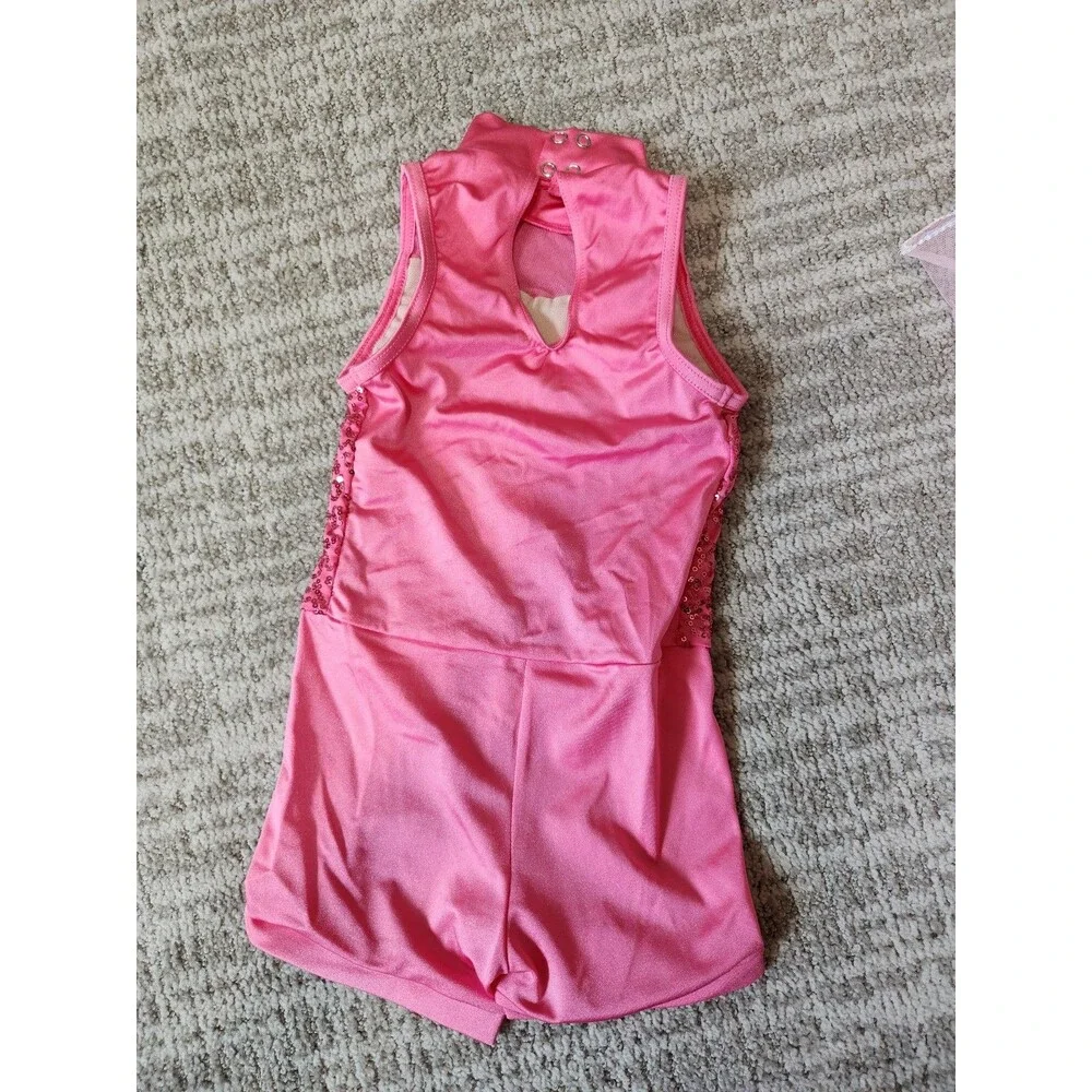 Weissman girls pink sequin dance leotard and tutu costume size SC (6/6X)