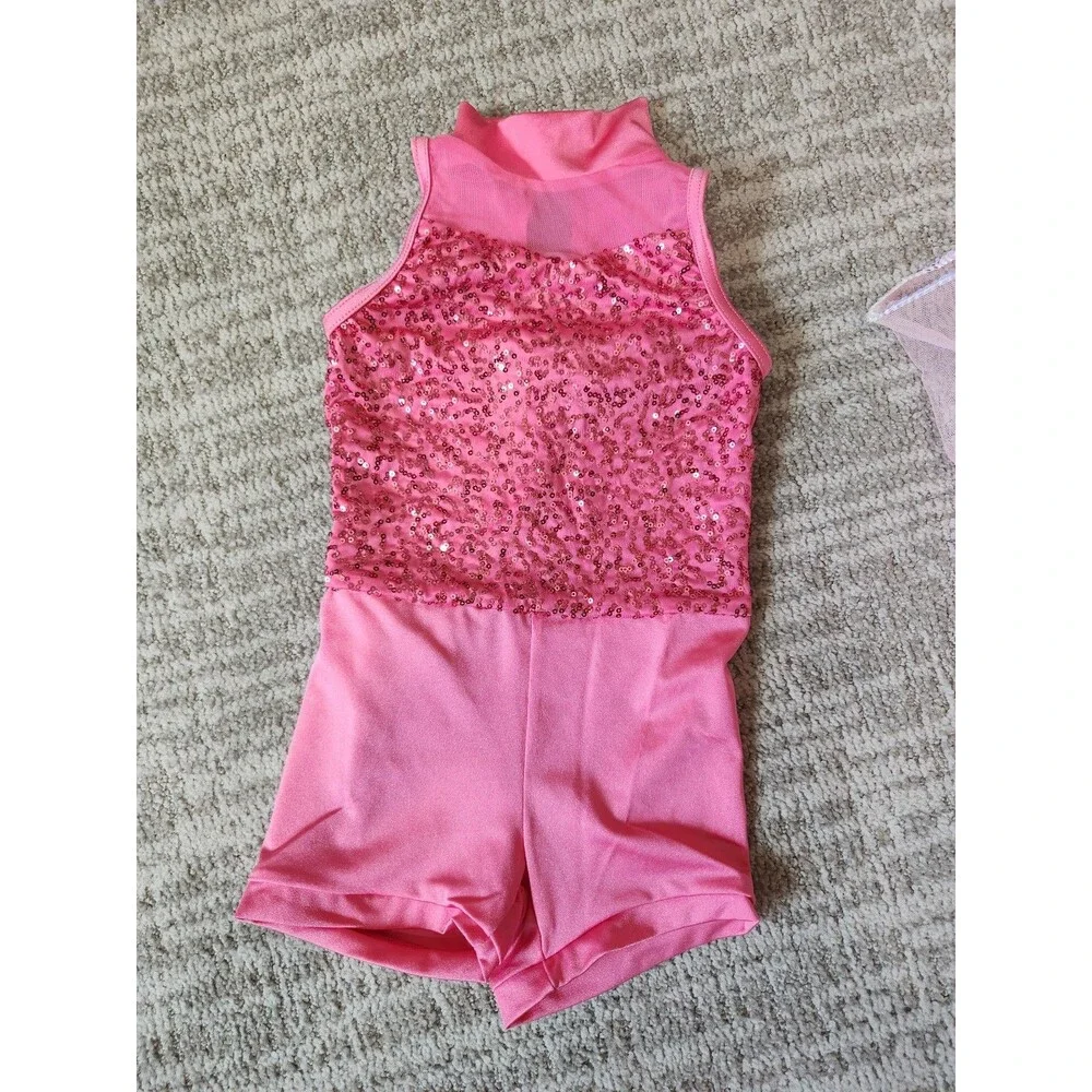 Weissman girls pink sequin dance leotard and tutu costume size SC (6/6X)