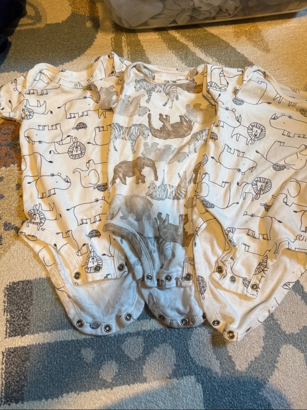 Carters Neutral Safari Animal Print Baby One-Piece (3-Pack) 3-6mo