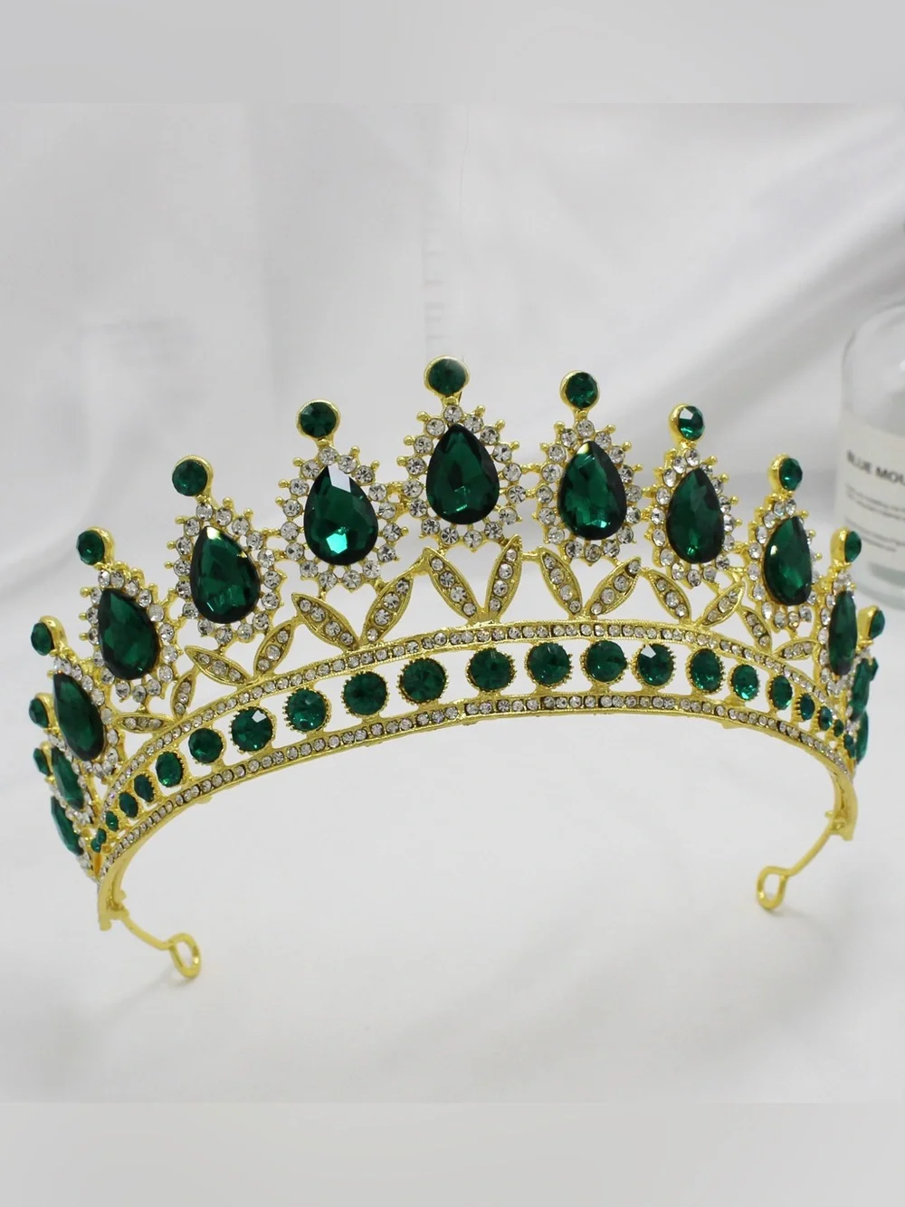 Gold Tiara with Emerald Green Teardrop Crystals - Women Accessories