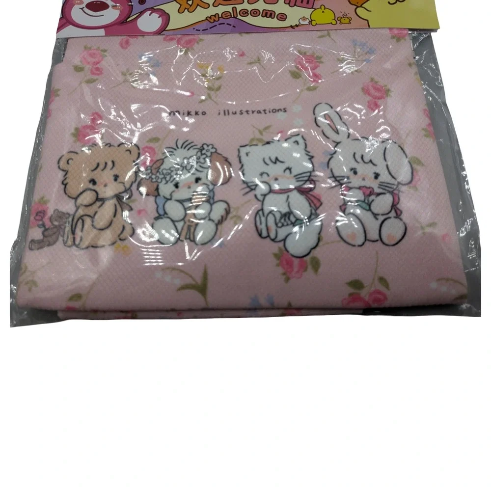 Mikko Illustrations Pink Floral Animal Character Pouch Set 2 Piece Kawaii