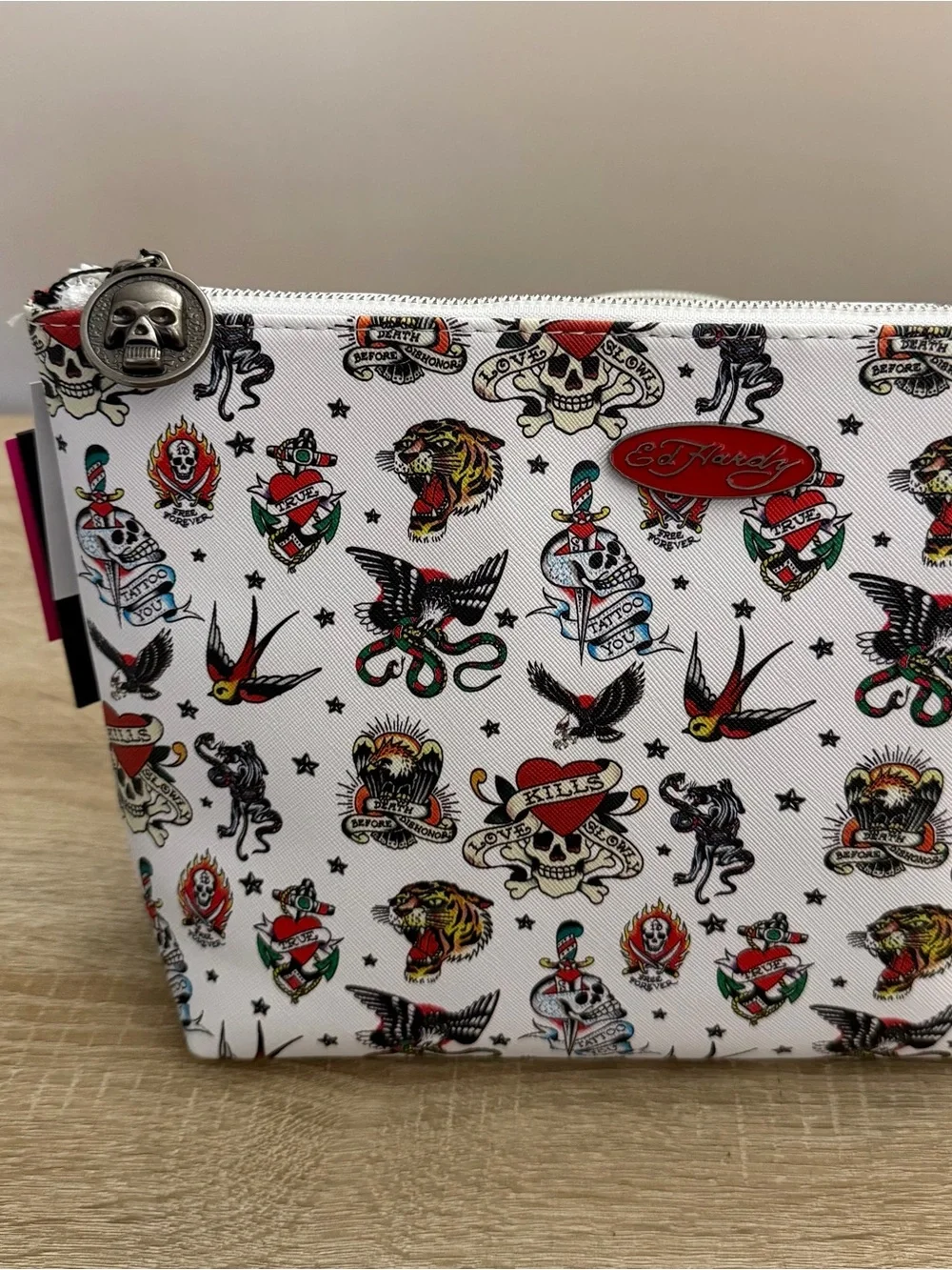Ed Hardy Tattoo Graphic Cosmetic Makeup Bag Y2K Skull Tiger NWT