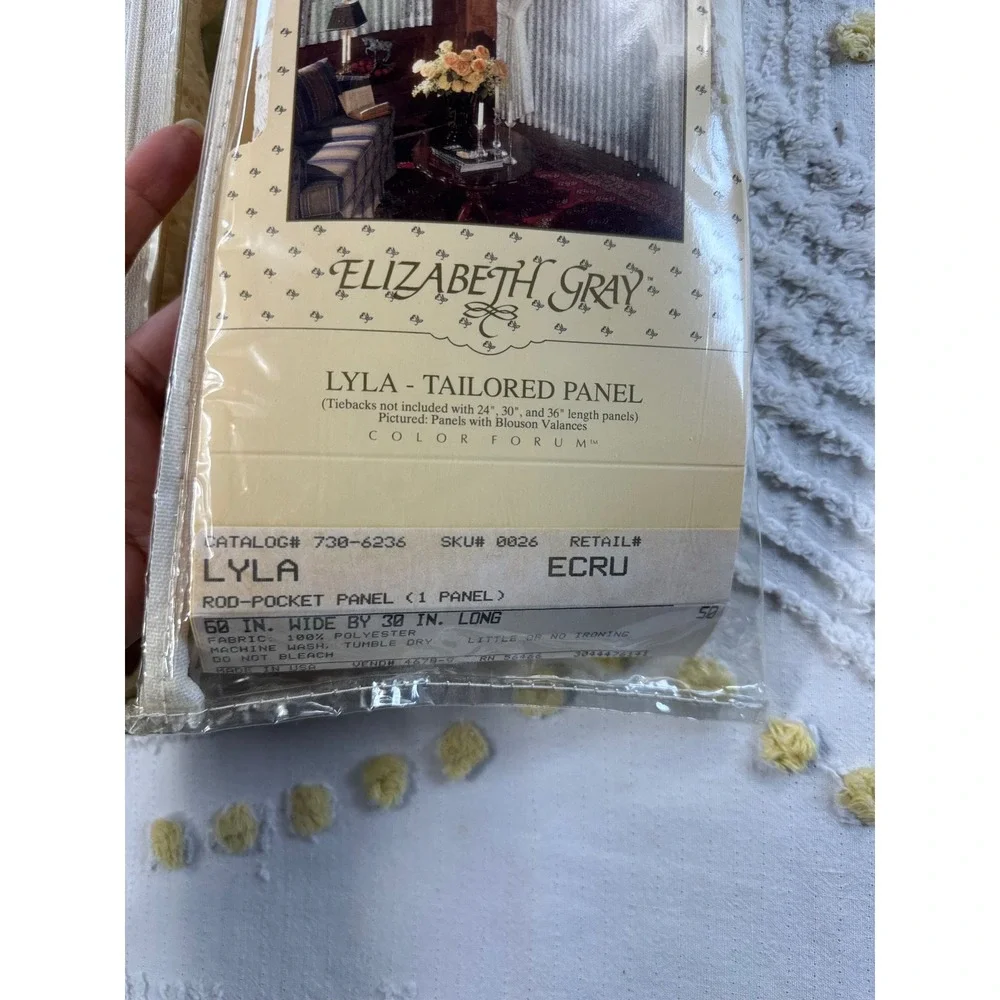 Vintage Elizabeth Gray Lyla Tailored Lace Curtains 60x30 Ecru 3 Panels NOS