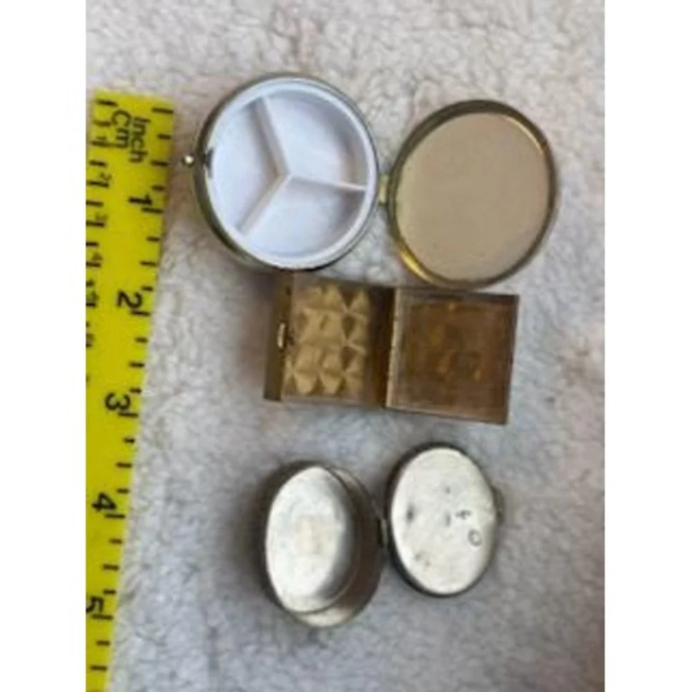 Vintage Pill Box Compact Set of 3 Guilloche Enamel Italian Micro Mosaic