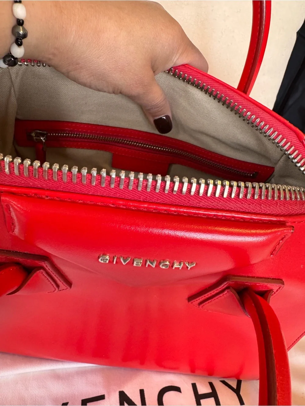 Givenchy Red Leather Satchel with Top Handles
