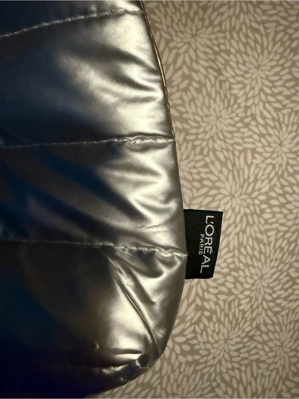 L'Oreal Metallic Silver Quilted Cosmetic Bag