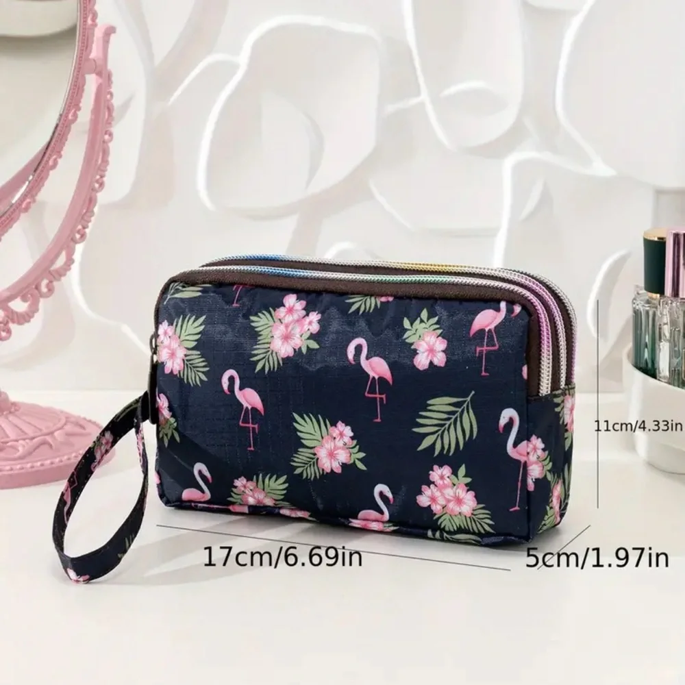 Flamingoes Cosmetic Bag Double Zippered Organizer Wallet