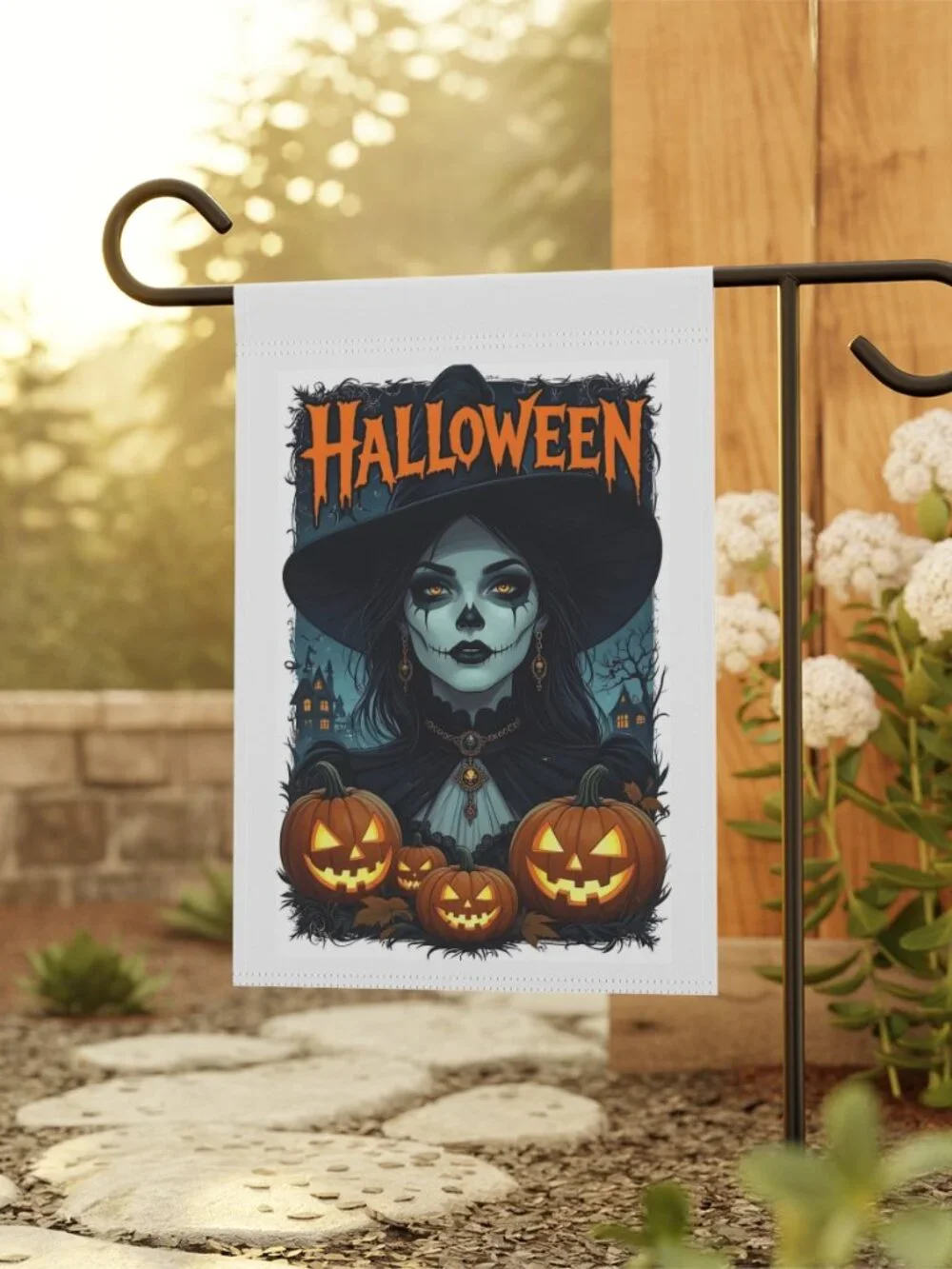 Halloween Witch Pumpkin Garden Flag Outdoor Decor