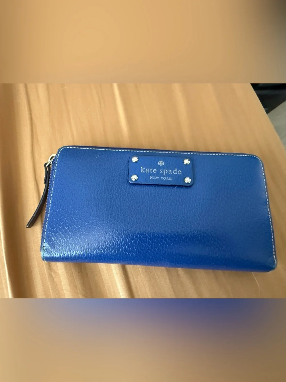 kate spade Blue Pebbled Leather Cosmetic Pouch