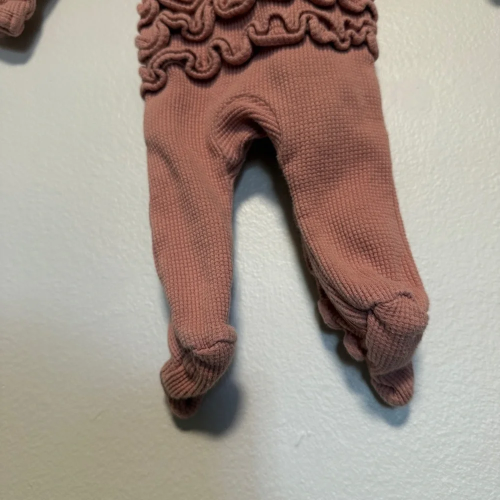 SpearmintLOVE Waffle Zip Ruffle Footie in pink