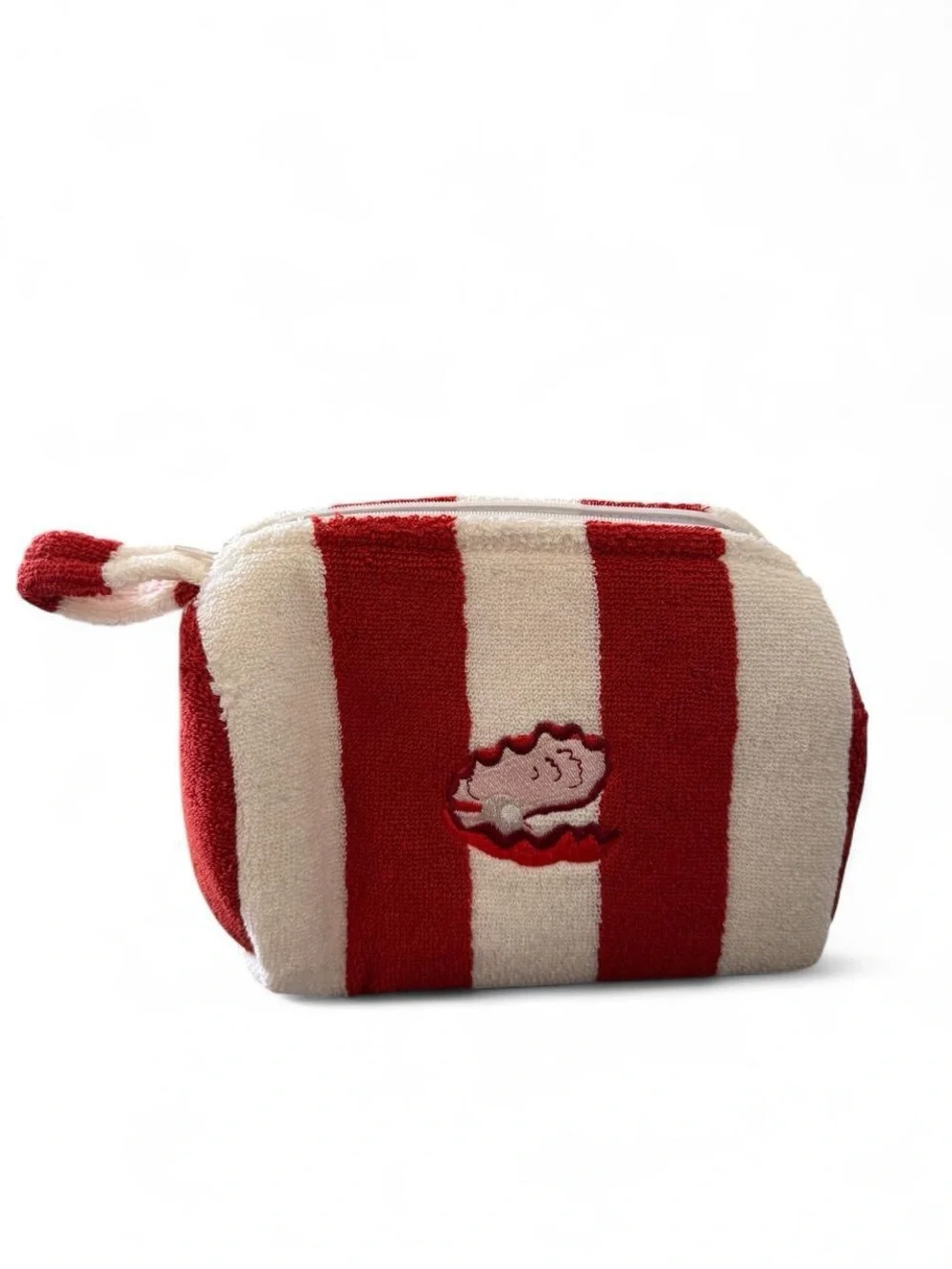 Red and Cream Striped Cosmetic Pouch