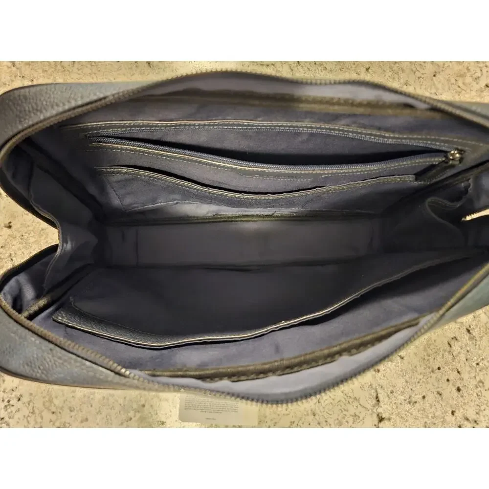 Bolvaint Cabot Leather Briefcase Travel Bag Zip-Around Carry Handle Navy/Black