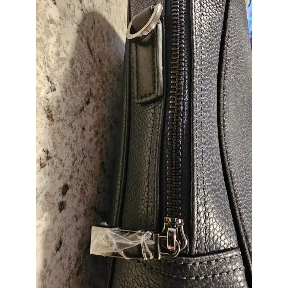 Bolvaint Cabot Leather Briefcase Travel Bag Zip-Around Carry Handle Navy/Black