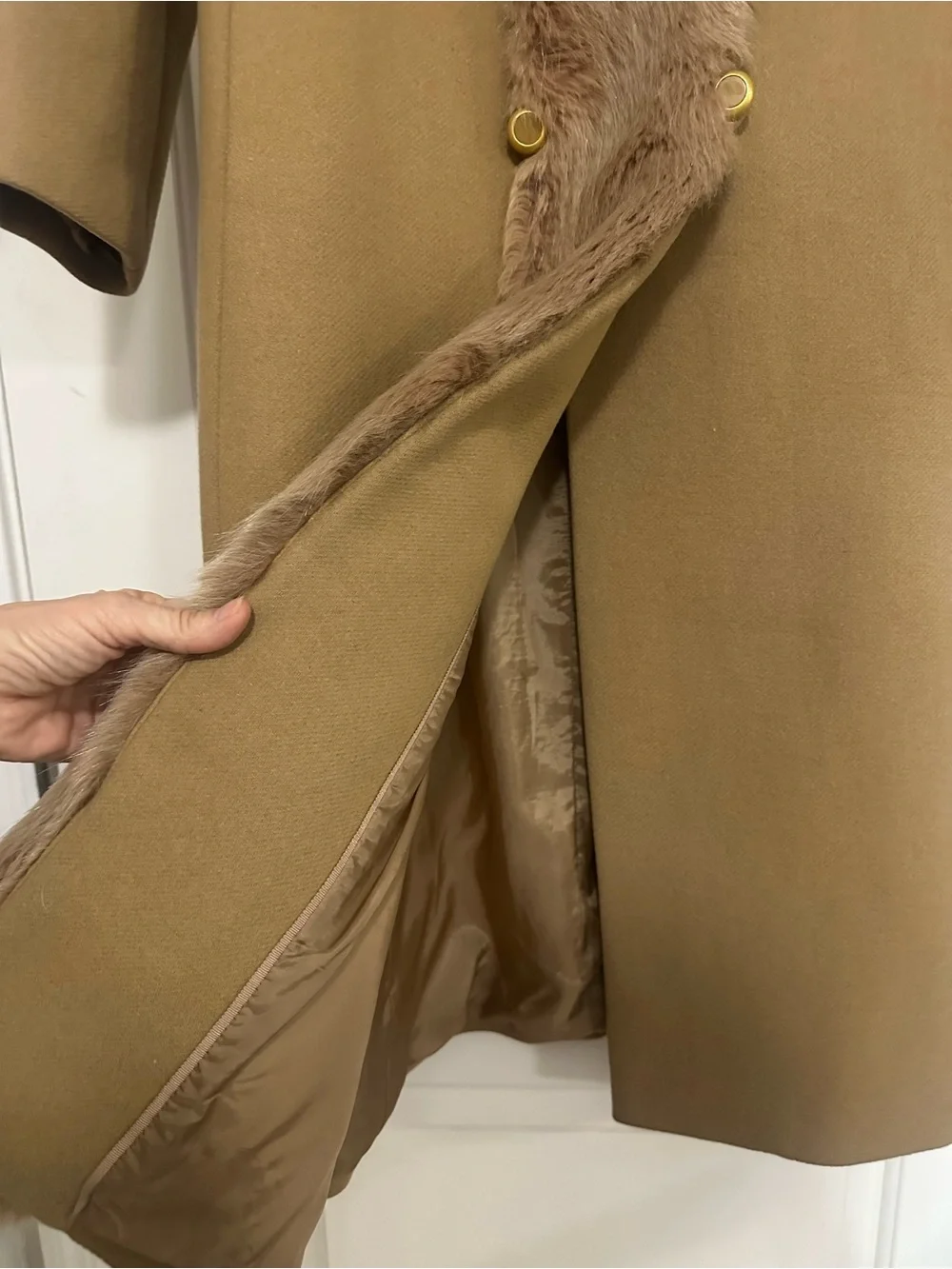 Tory Burch Celeste Coat Camel Faux Fur Collar Double Breasted Size 6