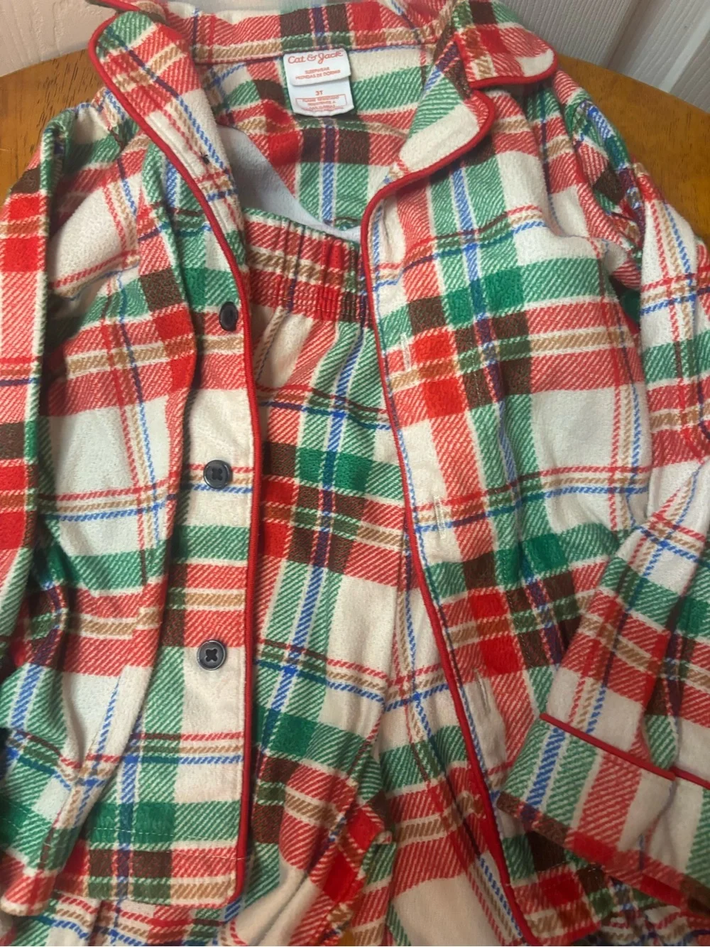 Cat & Jack Red, Green and White Plaid Kids Pajama Set