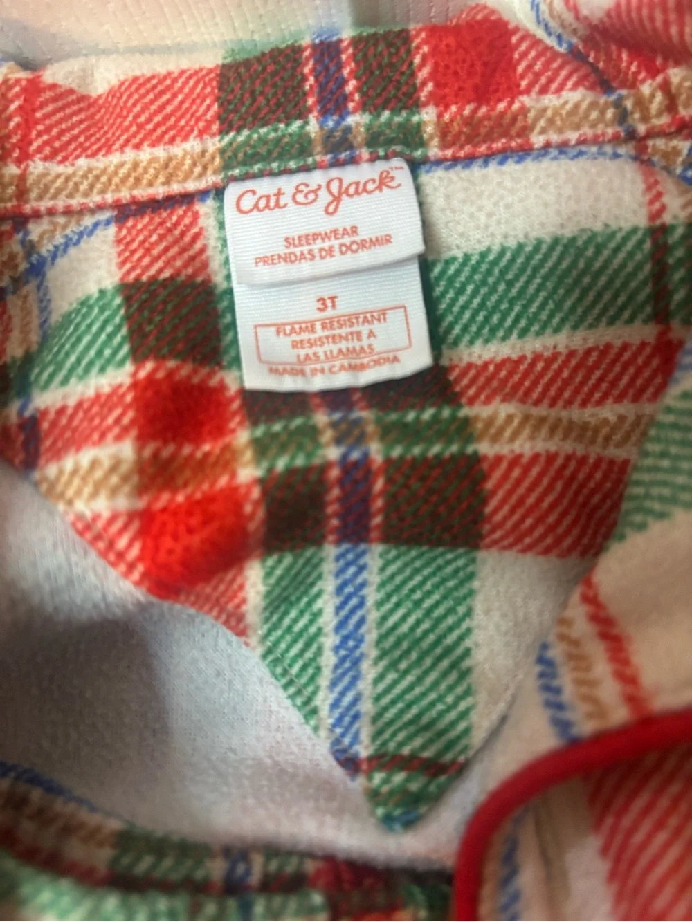 Cat & Jack Red, Green and White Plaid Kids Pajama Set