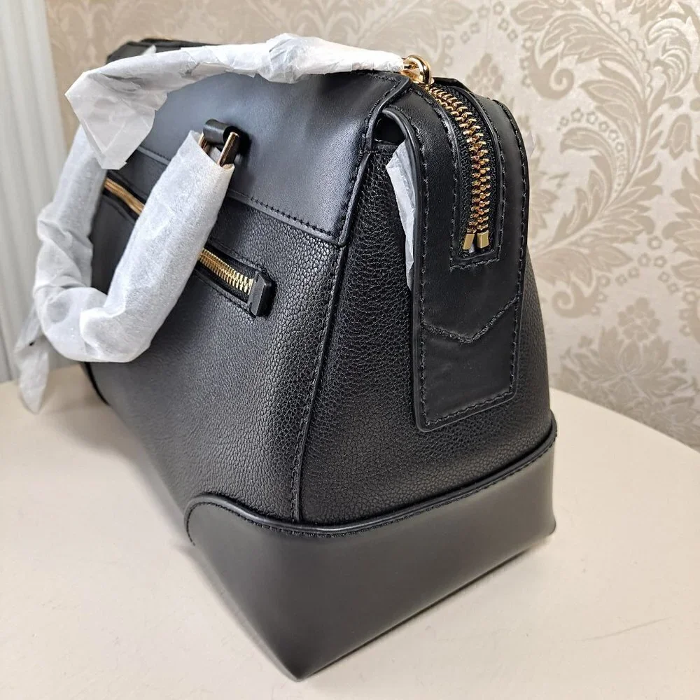 MICHAEL Michael Kors Maya Black Pebbled/Smooth Leather Satchel NWT