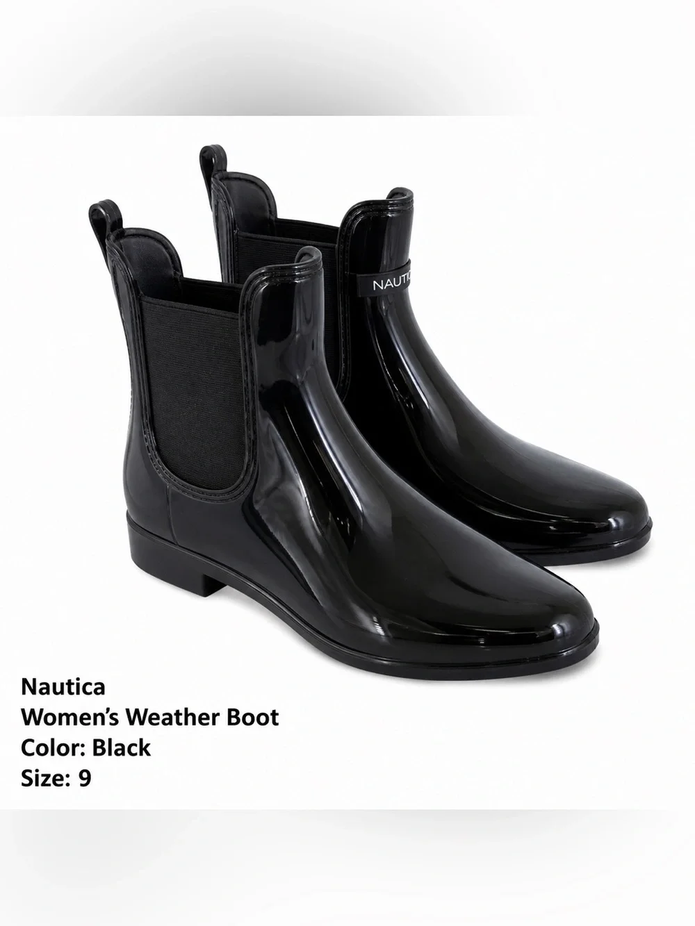 Nautica Glossy Black Chelsea Rain Boot Size: 9