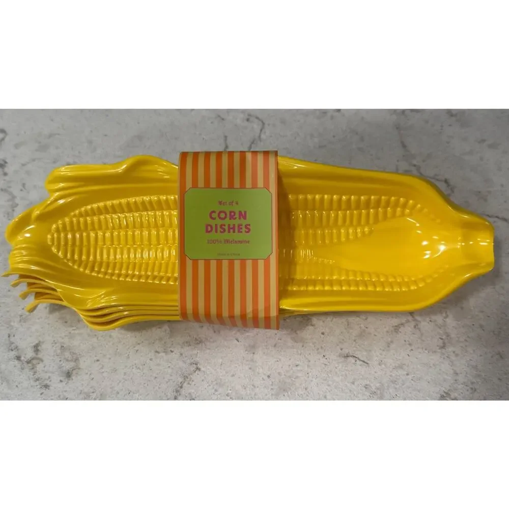 Set of 4 Corn on the Cob Trays Dishes Holders Yellow Heavyweight Melamine NEW