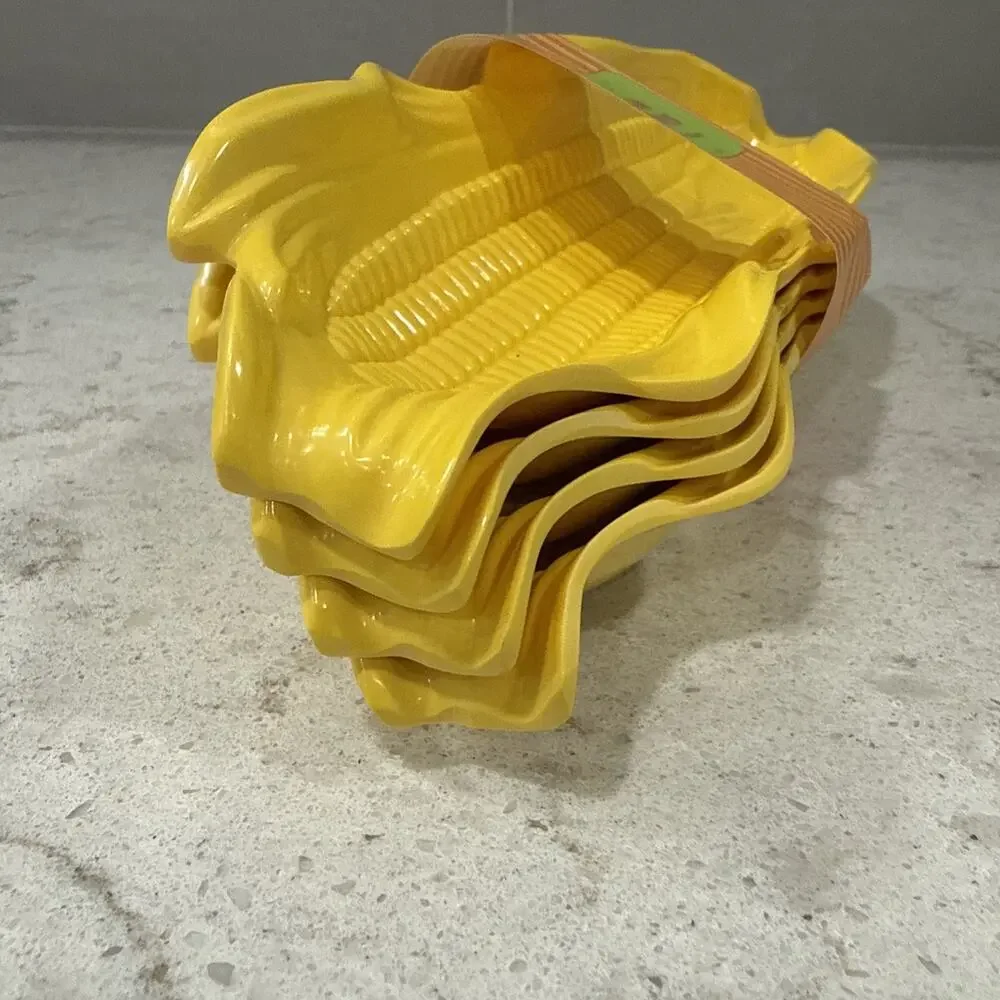 Set of 4 Corn on the Cob Trays Dishes Holders Yellow Heavyweight Melamine NEW