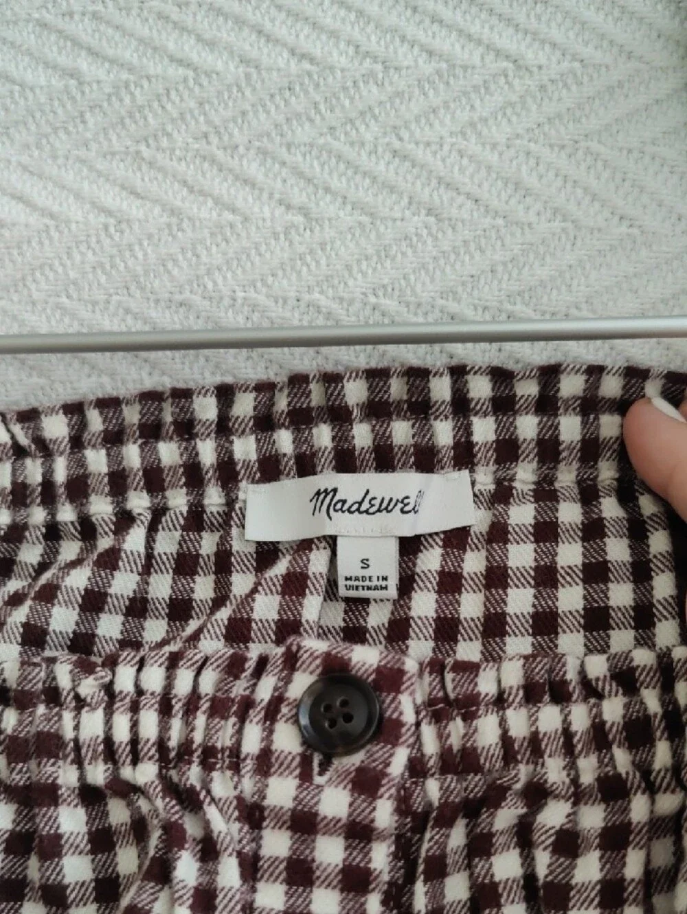 Madewell Brown Gingham Puff-Sleeve Crop Top Small