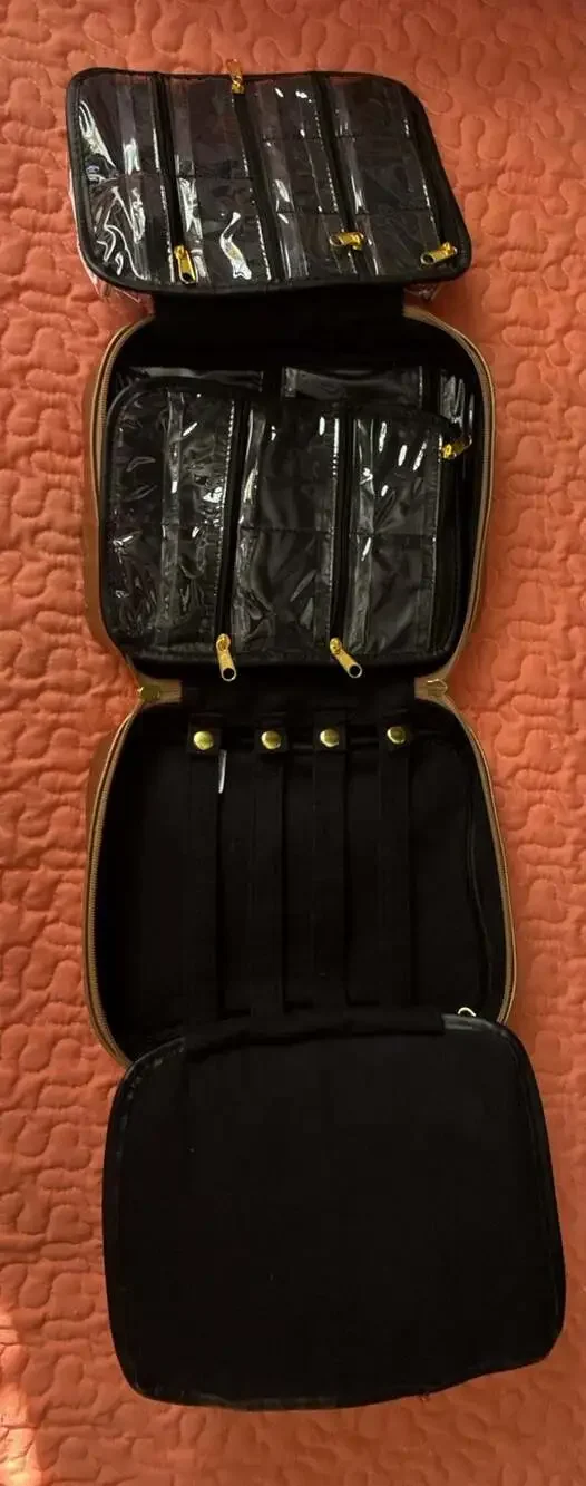 Metallic Gold Quilted Stowaway Travel Toiletry Jewelry Case Organizer Bag