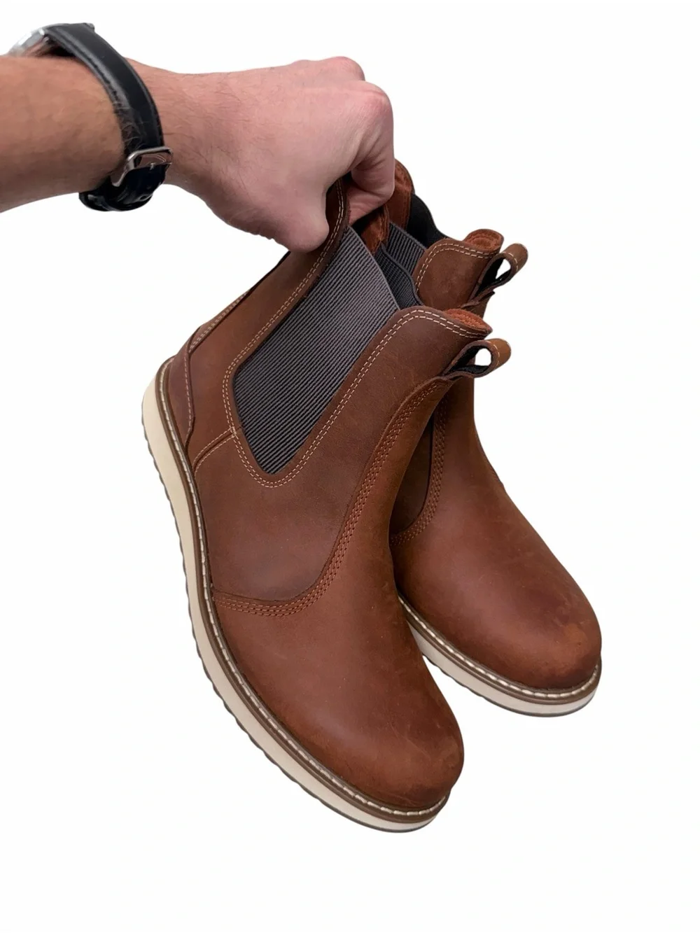 L.L. Bean Men's Brown Leather Chukka Boots with Elastic Gussets