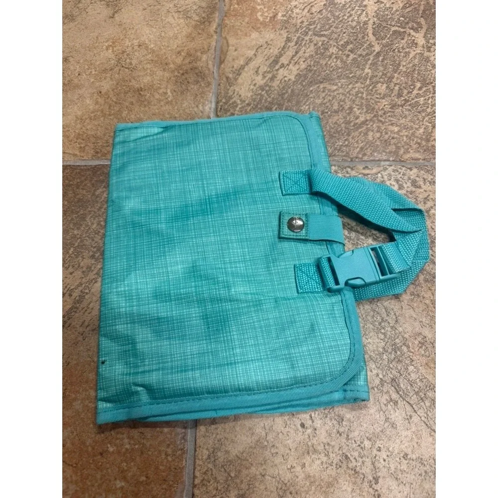 Thirty-One Teal Crosshatch Fold Up Family Organizer Hanging Travel Makeup Bag