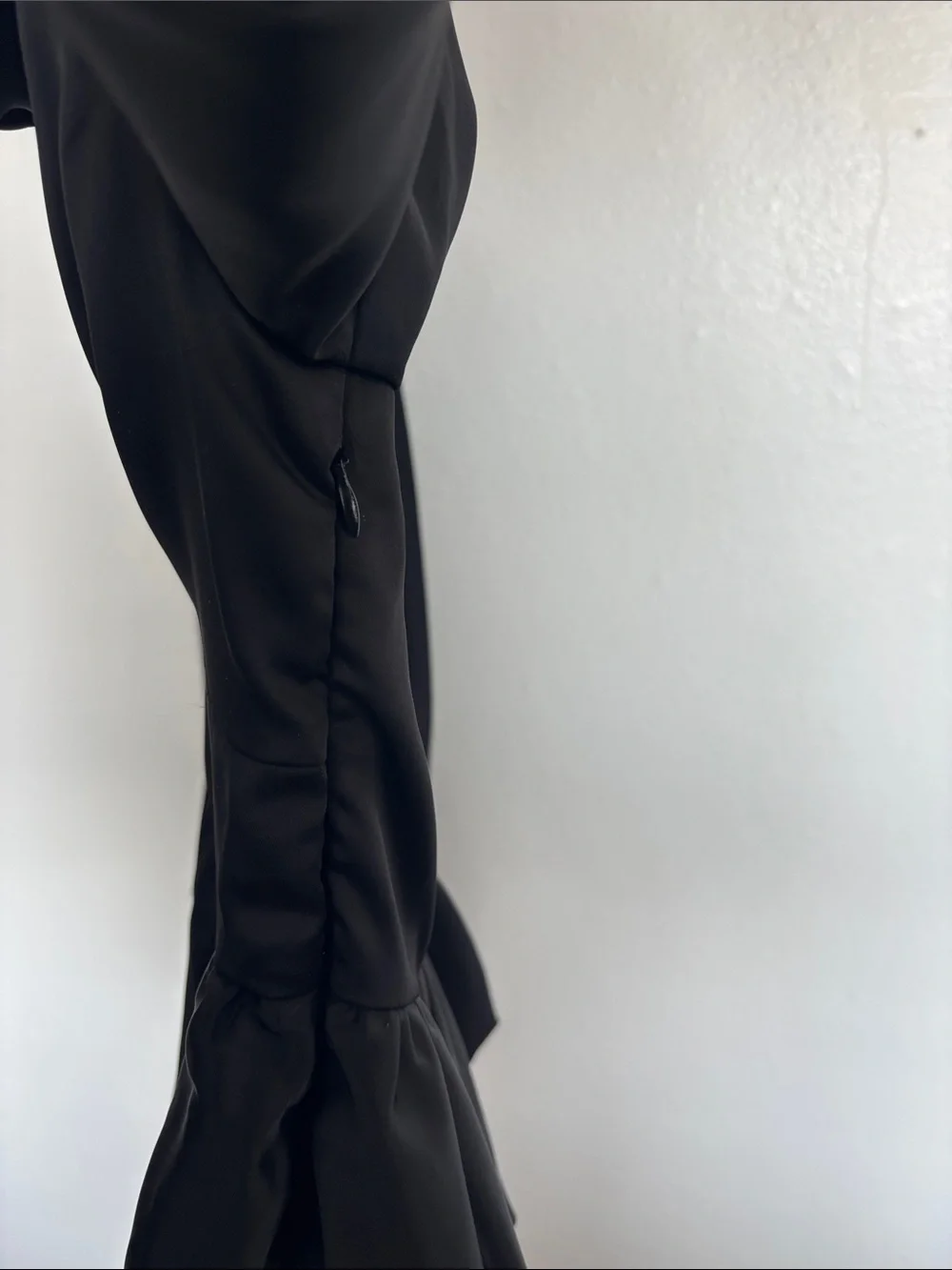 Astr Black Satin V-Neck Peplum Blouse with Puff Sleeves