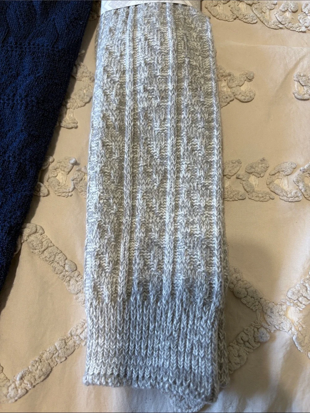 Muk Luks Knee High Socks in Navy and Light Gray