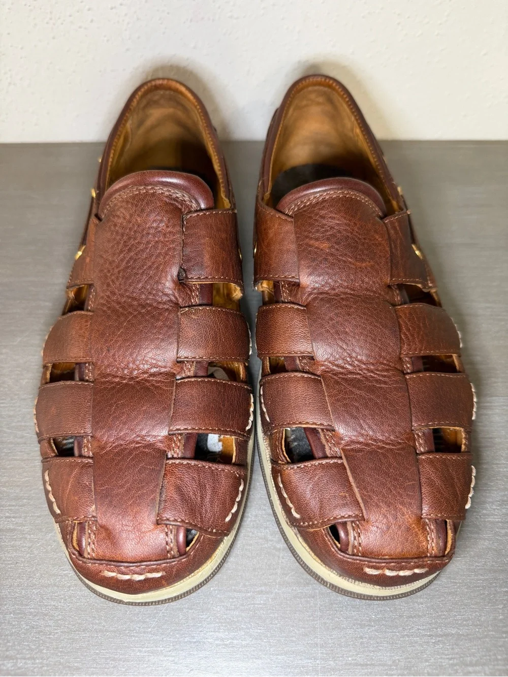 Sperry Top Sider Gold Cup Fisherman Sandals Men’s Size 9M Brown Leather