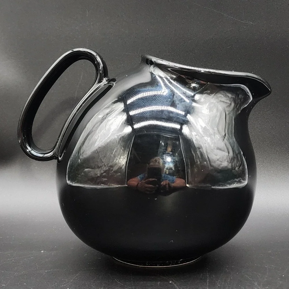 Waechtersbach 6in Black Orb Pitcher Spain MCM Minimalist Sleek Retro Glossy Jug