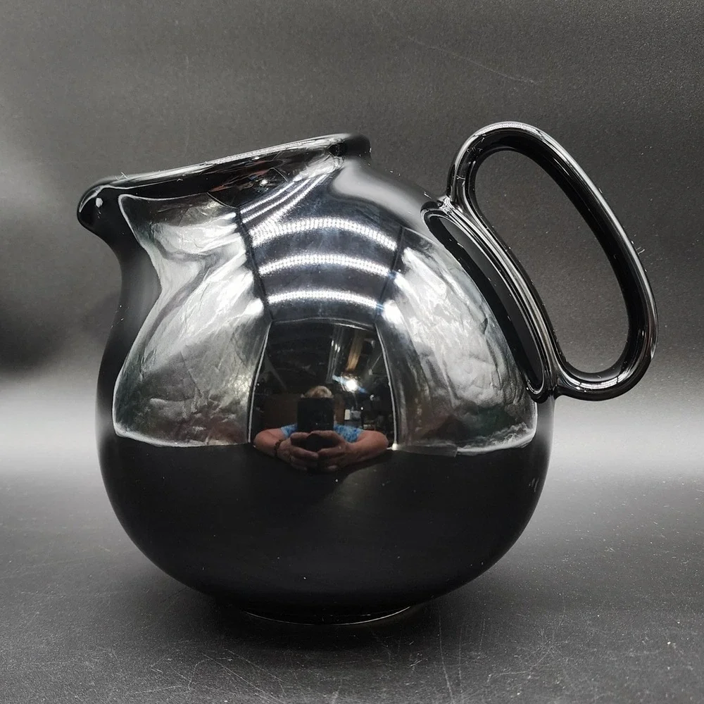 Waechtersbach 6in Black Orb Pitcher Spain MCM Minimalist Sleek Retro Glossy Jug