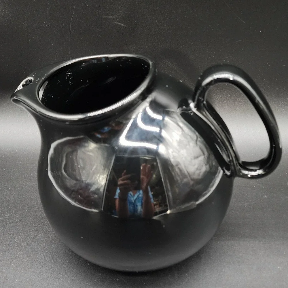 Waechtersbach 6in Black Orb Pitcher Spain MCM Minimalist Sleek Retro Glossy Jug