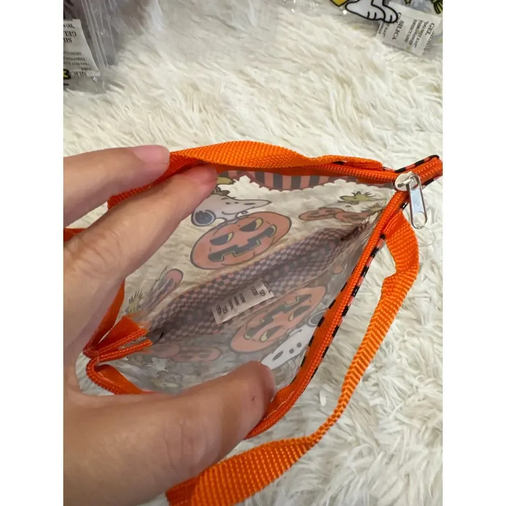 Snoopy Halloween clear pouch bag orange pumpkins black-and-orange checkered trim