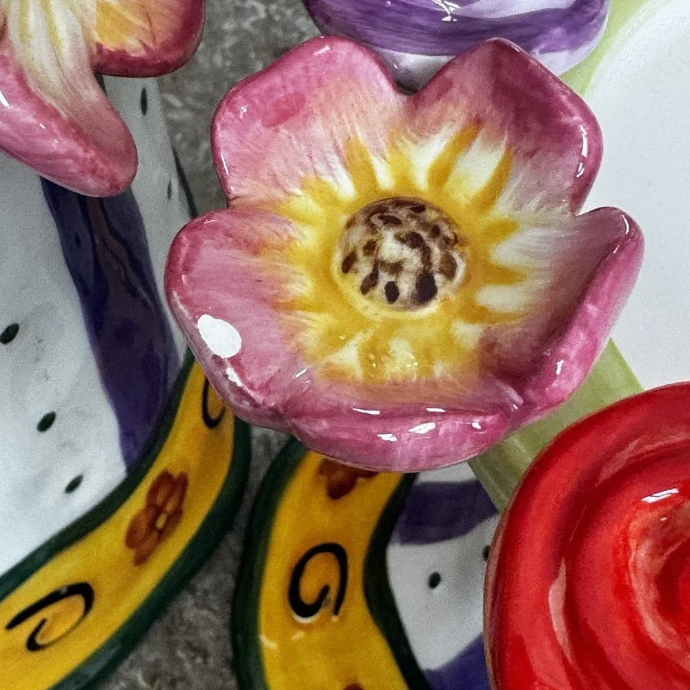 Ceramic Glazed Pottery Pitcher And Candle Or Cupcake Holder Roses Flowers Wow!
