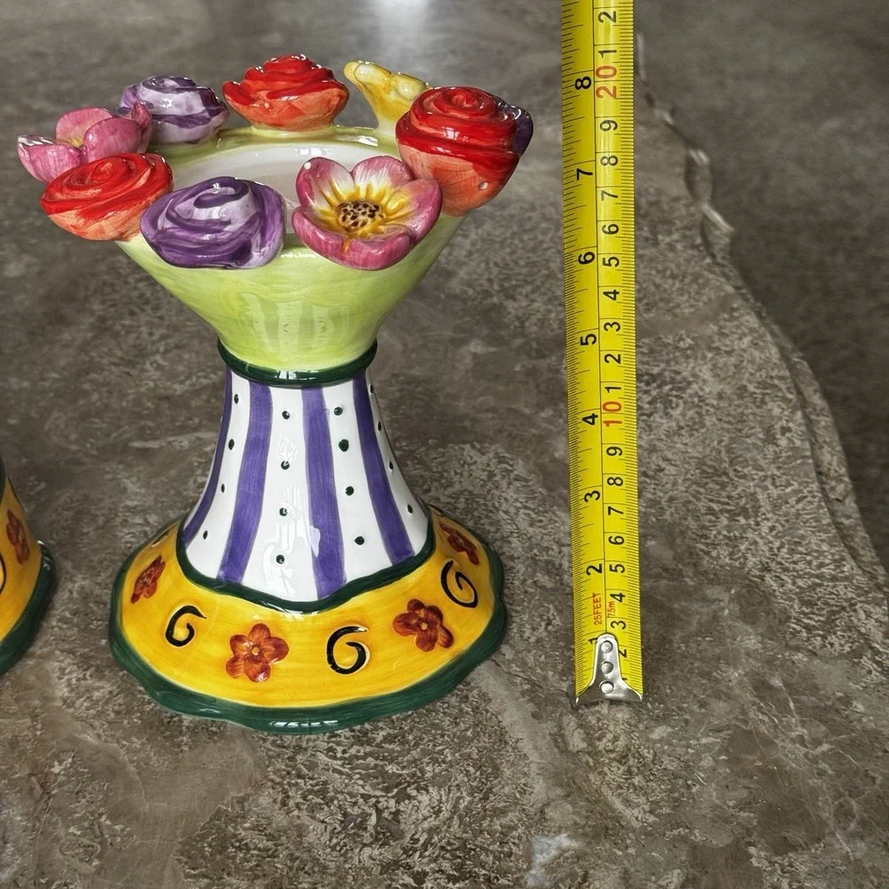 Ceramic Glazed Pottery Pitcher And Candle Or Cupcake Holder Roses Flowers Wow!