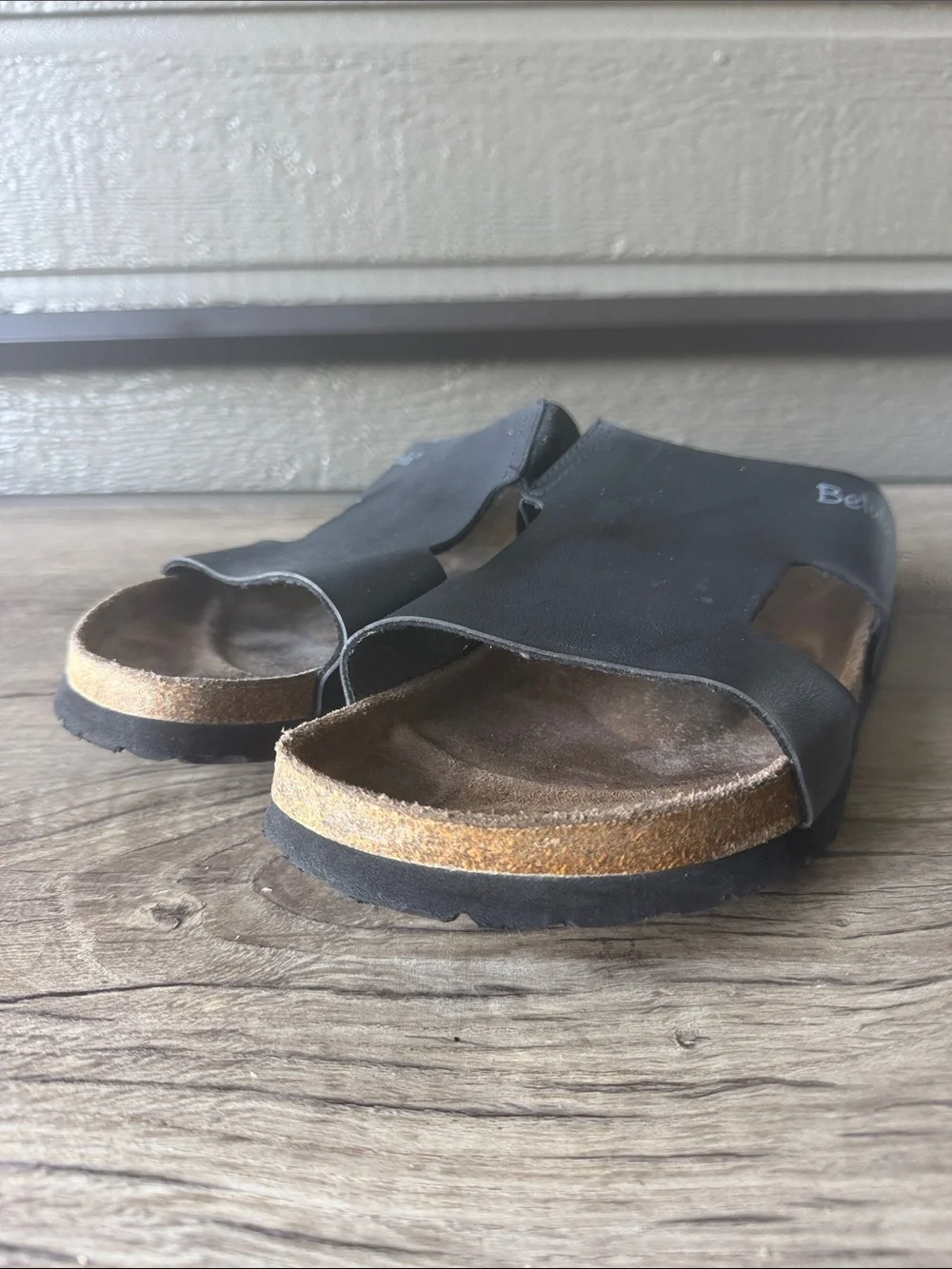 Betula by Birkenstock Men’s Black Slide Sandals with Cork Footbed size 45