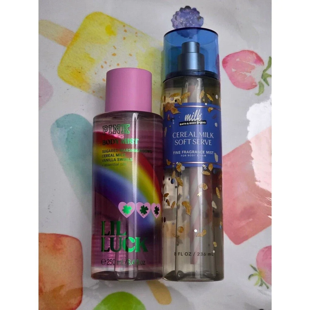 Bath Body Works Cereal Milk Soft Serve & VS PINK Lil Luck Mist Set New RARE