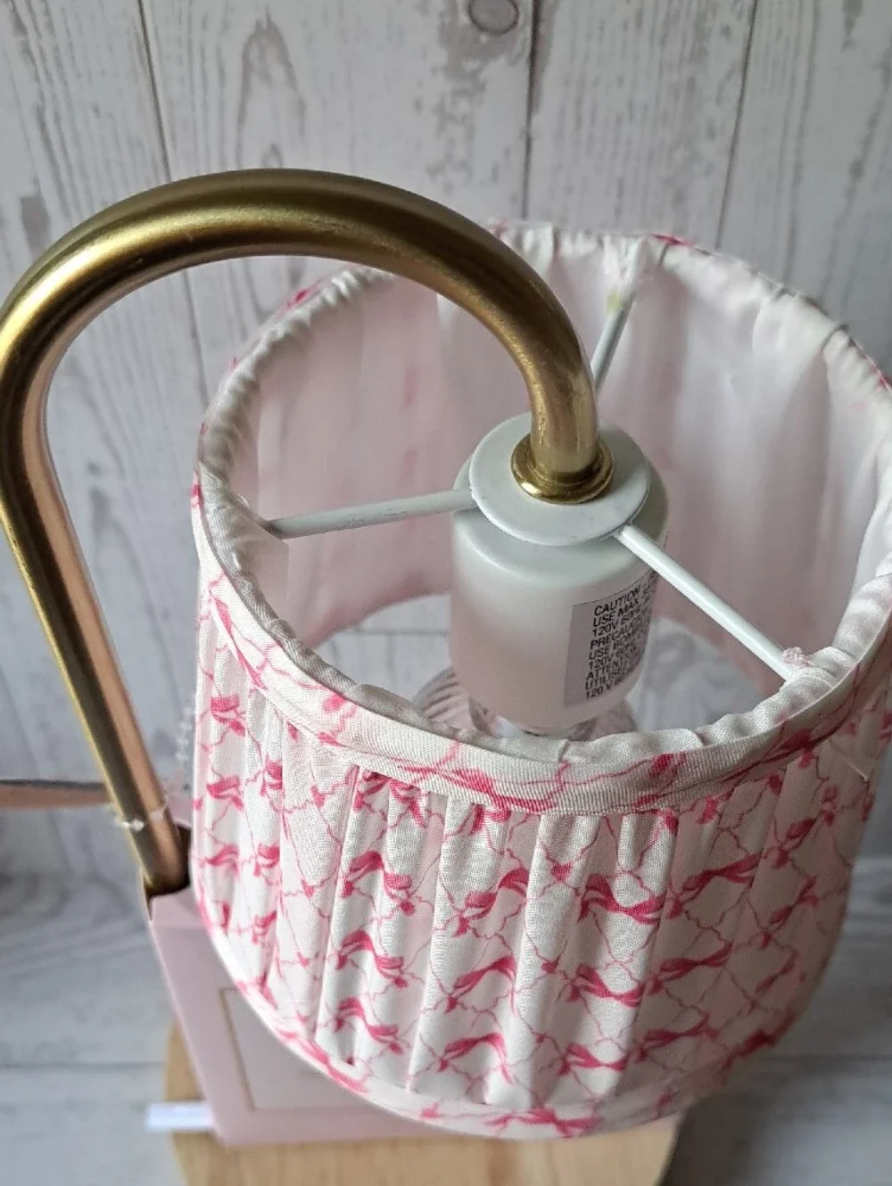 Flameless Candle Warmer With Pink Bow Lamp Print Fabric Shade Dimmer Timer