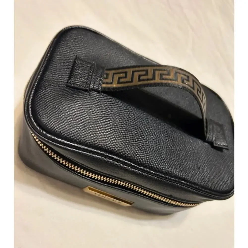 VERSACE Fragrances Black Travel Vanity TOILETRY Case Gold Greca Makeup BAG