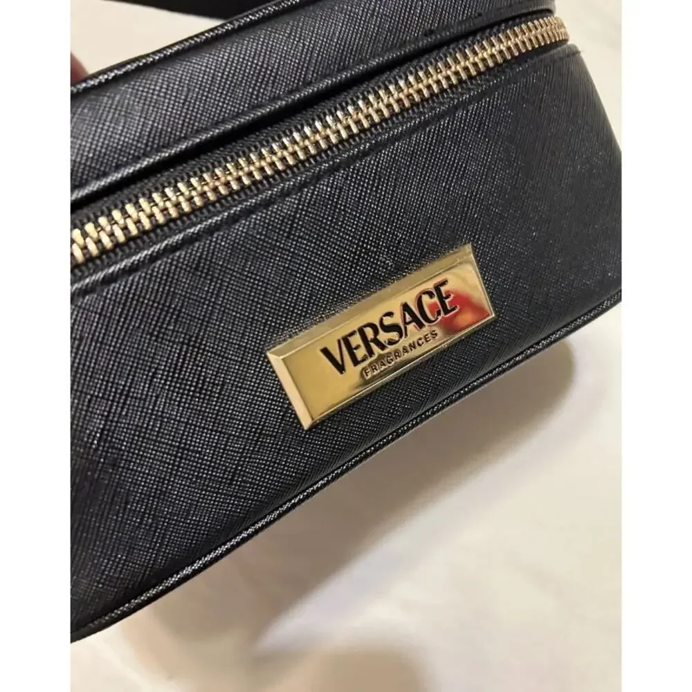 VERSACE Fragrances Black Travel Vanity TOILETRY Case Gold Greca Makeup BAG