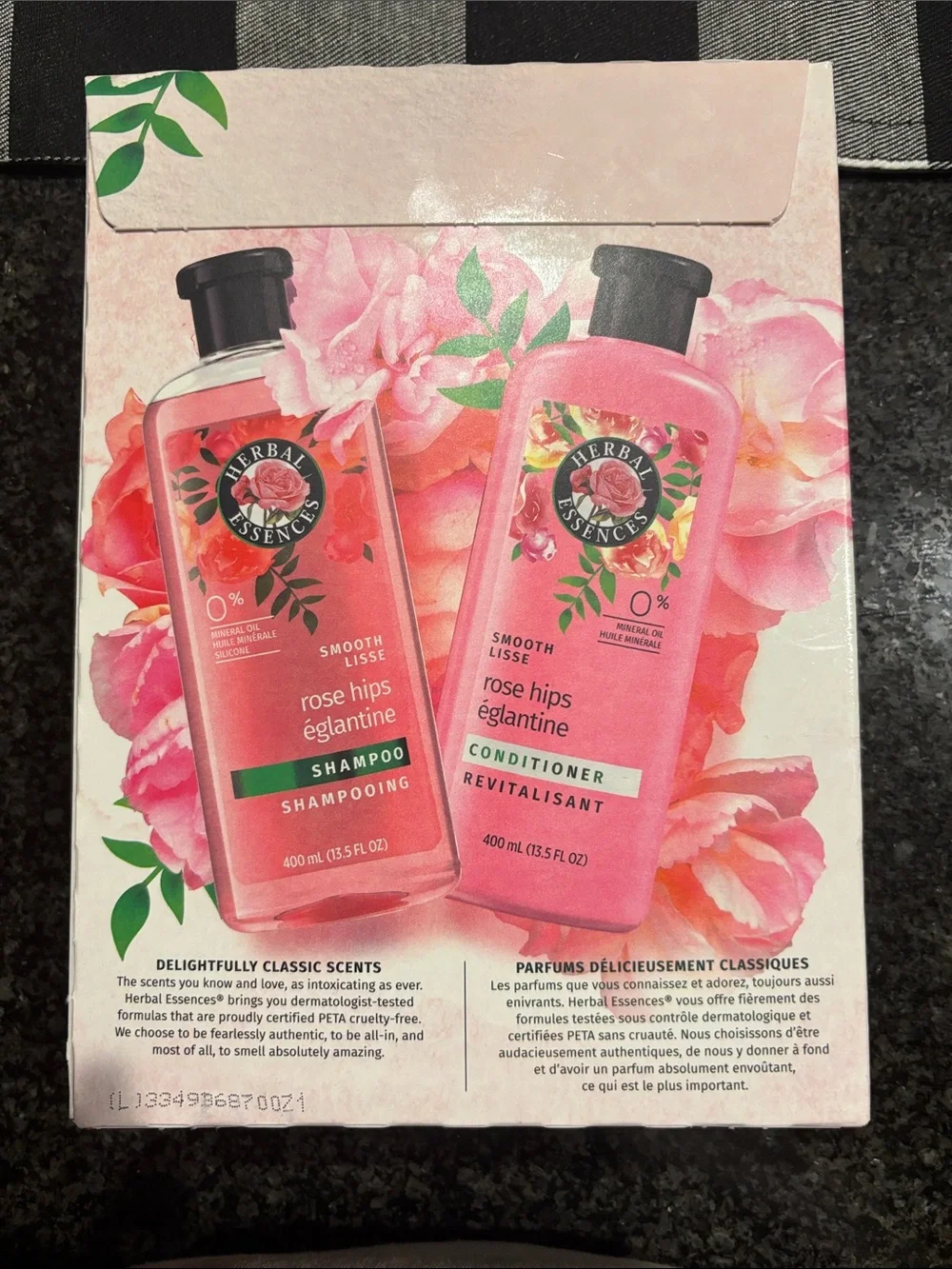 Herbal essences Rose hips shampoo and conditioner.