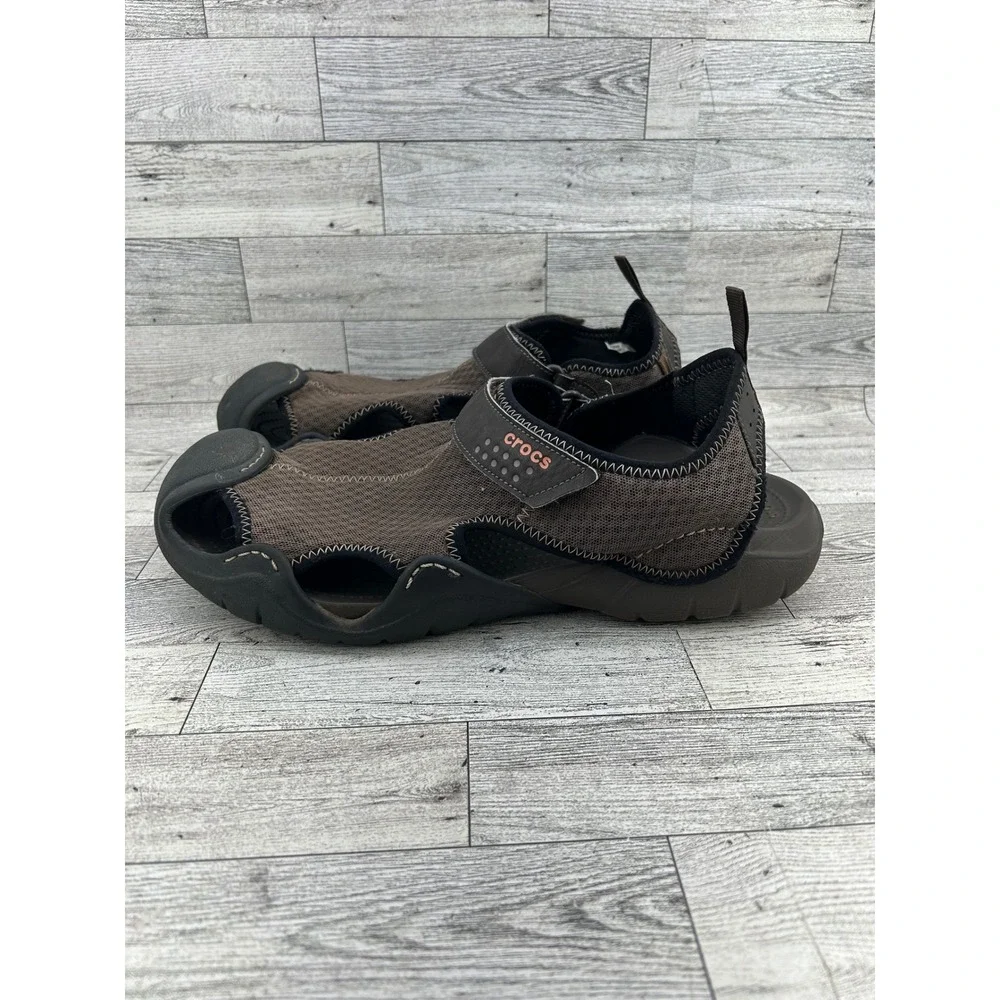 Crocs Men's Sport Sandals Water Shoes Size 12 Brown Mesh Hook‎ and Loop