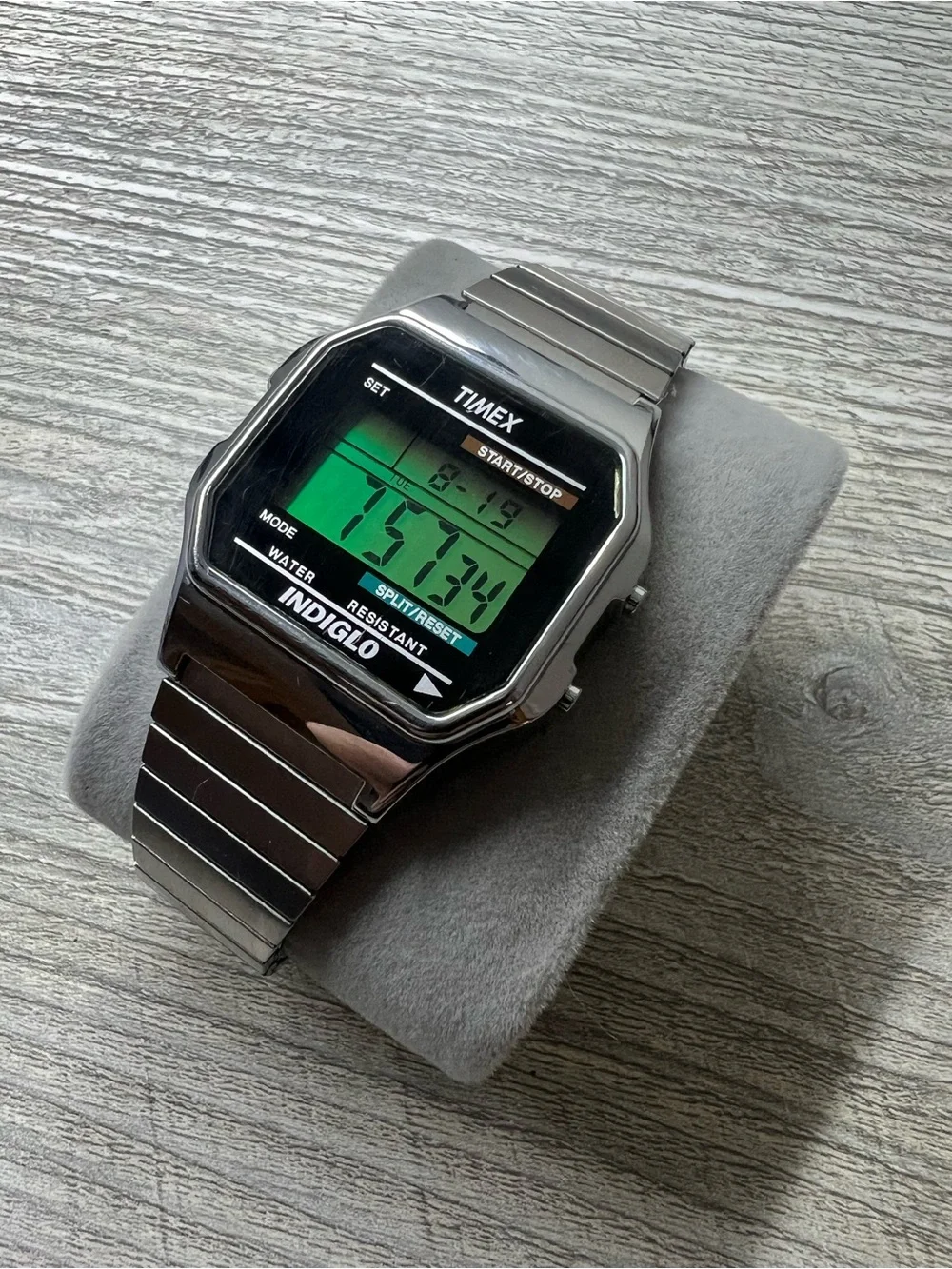 Timex Silver Digital Indiglo Watch with Green Display