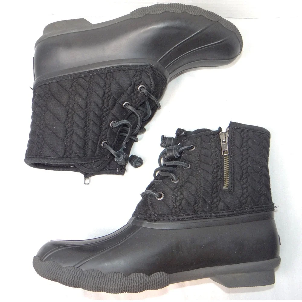 Sperry Saltwater Quilted Cable Knit Duck‎ Boots Black Womens 8.5 M STS97183