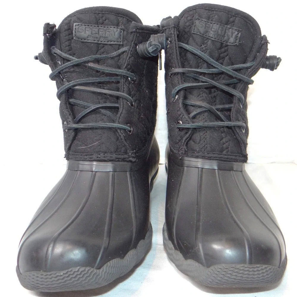 Sperry Saltwater Quilted Cable Knit Duck‎ Boots Black Womens 8.5 M STS97183