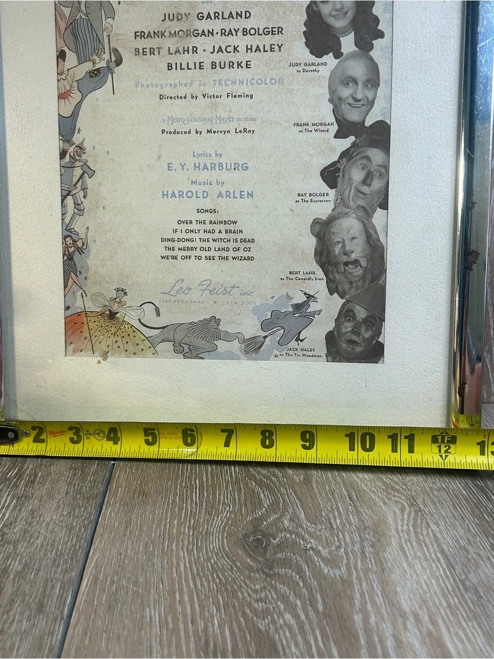 Vintage 1939 Wizard of Oz Framed Sheet Music Over The Rainbow Judy Garland