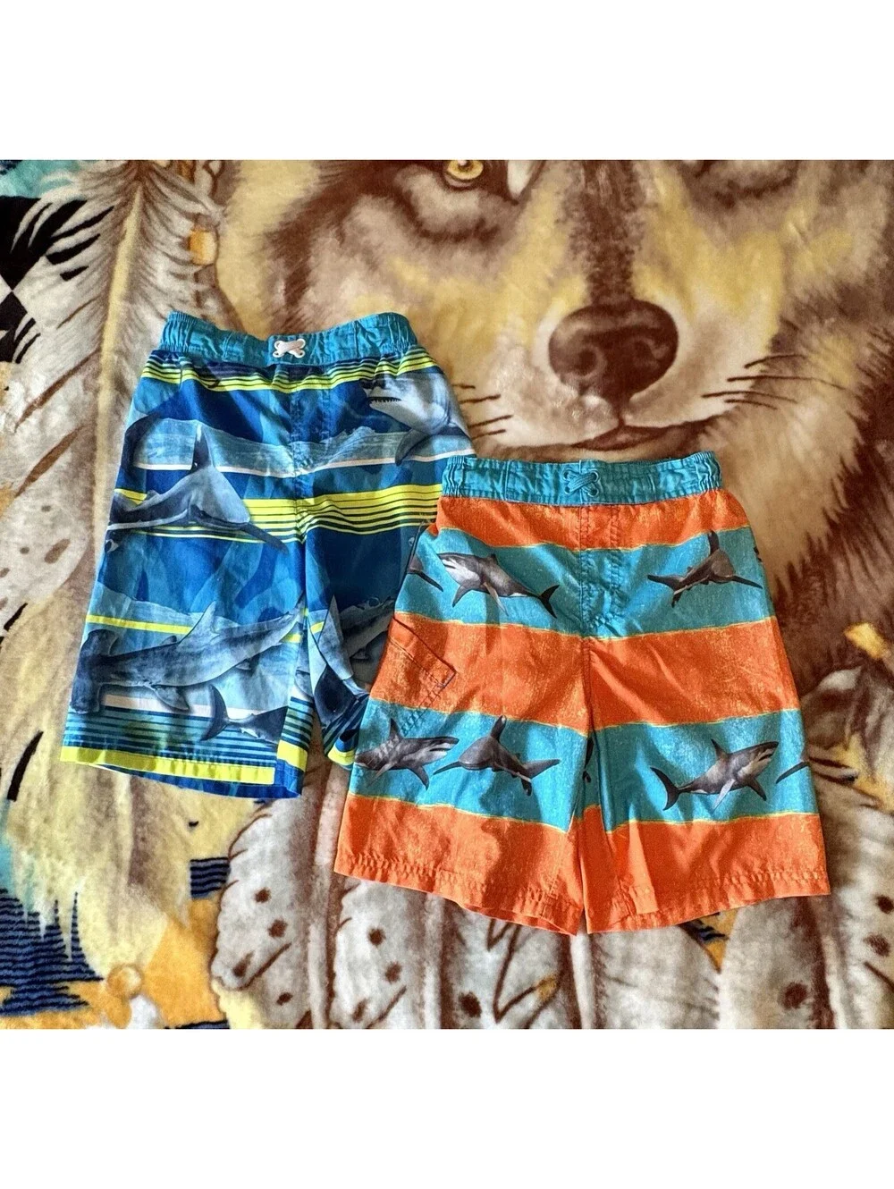 Lot of 2 Boys Shark Swim Trunks Size Medium 8 OP & Wonder Nation Mesh Lined